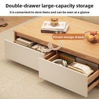 Table basse en bois pour salon, nouveau modèle 2026, table de canapé simple, moderne et minimaliste avec rangement 2 tiroirs pour petits appartements