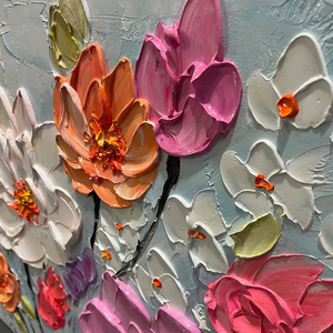 Spring Bouquet Panoramic Impasto <b>Painting</b> of Colorful Flowers Textured Floral <b>Framed</b> Wall Art <b>for</b> Living Room Bedroom Decoration - Product Image 5