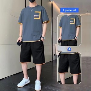 Conjunto Deportivo de Verano para <span class=keywords><strong>Hombre</strong></span>, Camiseta de Manga Corta y Pantalones Cortos, Estilo Casual Holgado de Dos Piezas, Atuendo <span class=keywords><strong>Elegante</strong></span>, 100% Fibra de Bambú Ecológica - Product Image 1