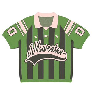 Maglione Oversize Streetwear in <span class=keywords><strong>Jacquard</strong></span> 100% Cotone Invernale Personalizzato con Collo a <span class=keywords><strong>Polo</strong></span> Maglia da Calcio Lavorata a Maglia - Product Image 1