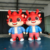Mascotte gonflable géante de dessin animé 4m Dragon Rouge en tissu Oxford imperméable avec ventilateur intégré résistant au soleil pour la publicité chinoise