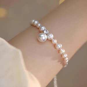Bracelet en argent sterling S925 pour femmes, perle, bijoux tendance frais et doux, vente en gros - Product Image 3