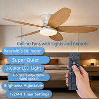 Ventilatore da Soffitto con Luce a LED, 5 Pale, 6 Velocità, Silenzioso, Vento Potente, Telecomando Intelligente, Dimmerabile, Effetto Legno Naturale per Sala da Pranzo