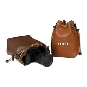 PU Leather Drawstring Pouch Luxury Design Fashion Adjustable Soft Drawstring <b>Camera</b> <b>Bag</b> for <b>Camera</b> - Product Image 2