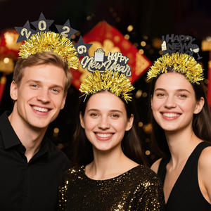 Diadema negra y dorada para Año Nuevo 2026, fiesta y reunión de Navidad y Año Nuevo, tocado a rayas con estrellas de cinco puntas - Product Image 3