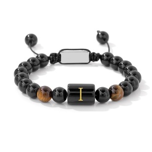 Braccialetto Personalizzato <span class=keywords><strong>con</strong></span> Iniziale A-Z, Pietra Naturale Occhio di Tigre, Acciaio Inossidabile, Fatto a Mano, Intrecciato, Regolabile, Gioiello da Uomo, Regalo - Product Image 1