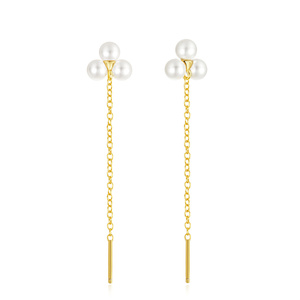 Pendientes Largos Geométricos Minimalistas CANNER con Borlas y Cadena, Pendientes de Hilo con Tres Perlas Número 8, Joyería de Plata de Ley 925 - Product Image 1