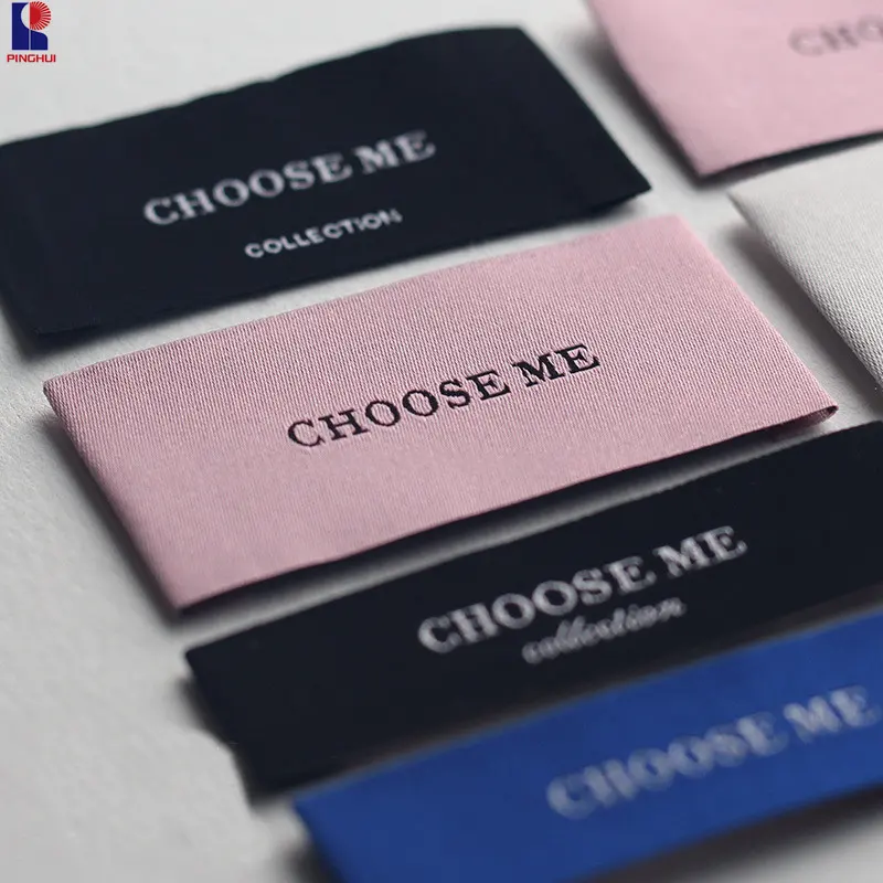 Etiquetas tejidas personalizadas para ropa, reciclables, ecológicas, con logotipo impreso en el cuello