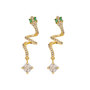 Pendientes colgantes chapados en oro con forma de serpiente con circonita y piedras verdes para mujer, joyería de boda EDB 015 - Product Image 5