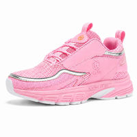 Baskets Chunky Rose Ton sur Ton avec Panneaux en Maille Texturée, Bande Latérale Argentée, à Lacets, Semelle Épaisse, Respirantes, Tendance Sport Décontracté