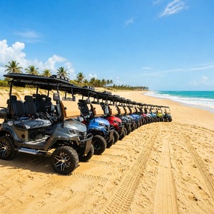 Carrito <span class=keywords><strong>de</strong></span> Golf Eléctrico Skywork Classic Amarillo para Uso Familiar en <span class=keywords><strong>la</strong></span> Playa, 4 Plazas, con Motor <span class=keywords><strong>de</strong></span> CA <span class=keywords><strong>de</strong></span> 48V - Product Image 1