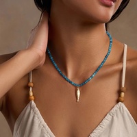 Collier sirène pour femme, cadeau d'anniversaire, blanc, réglable, avec fermoir mousqueton, perles d'Amazonite et perles abacus
