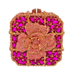 Women Glittering Floral Rhinestone Clutch Purse Opulent Square Box Crystal Evening Bag <b>for</b> Engagement Anniversary - Product Image 1