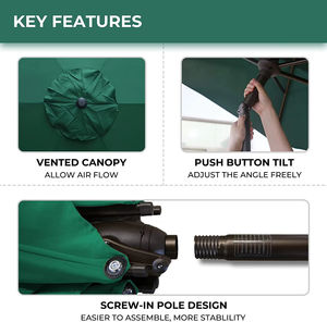 Paraguas de jardín de acero para exteriores de patio de alta calidad, botón de inclinación, estilo moderno, venta al por mayor, paraguas de mesa con manivela - Product Image 5