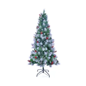 Top Fashion 6F Pvc Árvore De Natal Vermelho Polyfoam Bola Cone Branco Neve Artificial Noel Árvore Diy Folding Metal Bracket Xmas Tree