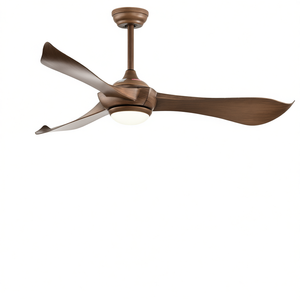 Ventilateur de plafond LED moderne de 52 pouces avec lumière, finition noyer, moteur DC, 3 pales, télécommande, 5 vitesses, intensité variable, blanc chaud 2700K - Product Image 1