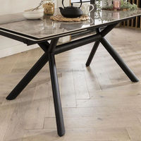 Table à manger d'extension de meubles de salon 12MM dessus en pierre frittée en céramique avec pied de Table de quincaillerie en métal Table à manger en céramique