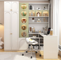 Bureau d'angle en L avec étagère et armoire - Meuble d'hôtel moderne multifonction en bois massif pour l'étude et l'informatique