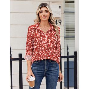 Blusa de Manga Larga con Botones y Estampado Rojo para Mujer, Marca FOXA, Camisa Casual de Trabajo, Tela Popelina, Ligera - Product Image 3