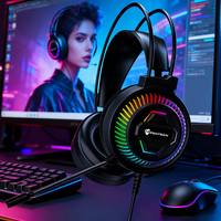 Casque de jeu filaire circum-auriculaire avec annulation active du bruit (ANC), éclairage RGB, commandes tactiles, micro USB, aviation, téléphone mobile