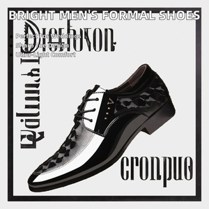 Spring Summer Autumn Wedding Formal <b>Shoes</b> Bright Leather Lace Pointed Breathable Light Weight Men's Business Dress Leopard Print - Product Image 2