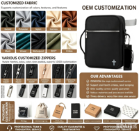 YWCBSCI OEM Factory Book Case West Bible Covers Marcapáginas de cuero Bolsa de transporte portátil para Iglesia Cierre de cremallera para hombres y mujeres