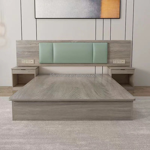 Affordable Hotel <b>Bed</b> Twin Size Set for 3 Star Hotels Solid Wood <b>Platform</b> <b>Bed</b> <b>Frame</b> with Upholstered Headboard & Nightstands - Product Image 2