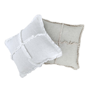 Housse <span class=keywords><strong>de</strong></span> coussin carrée personnalisée <span class=keywords><strong>en</strong></span> <span class=keywords><strong>lin</strong></span>, couleur unie, broderie décorative avec bordure à pompons pour salon - Product Image 5