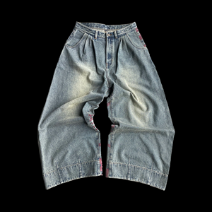 Celana Denim kaki lebar pria, celana Denim kaki lurus longgar DTG bercetak Vintage untuk lelaki - Product Image 3