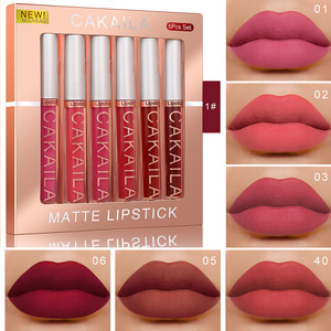 CAKAILA – Coffret de 6 rouges à lèvres liquides minéraux longue tenue effet satiné de luxe, couleur 01, avec porte-clés fleur – Rouge à lèvres mat 2,5g - Product Image 3