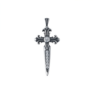 Cross Sword Pendant Necklace Stainless Steel Pave Setting Geometric Design Unisex Fashion Jewelry Gift - Product Image 3