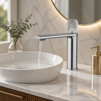Robinet de salle de bain thermostatique monotrou en laiton au design moderne avec lumière LED, poignée unique et cartouche céramique à débit contrôlé