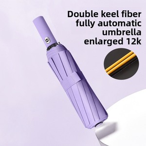 Parapluie d'affaires pliant automatique noir à 12 baleines, protection UV, double armature 12K pour jours ensoleillés et pluvieux - Product Image 1