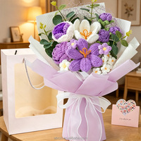Künstliche Blumen Geschenk Orange Große Größe Handgemachter Gestrickter Lilien-Tulpen-Rosen-Sonnenblumen-Strauß Gehäkelter Blumenstrauß