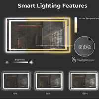 Miroir de salle de bain rectangle rétroéclairé moderne Miroir mural LED intelligent avec Bluetooth