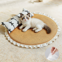 SUREWALHOME Lit pour animaux de compagnie de luxe en bambou rafraîchissant, lit pour chat en tissu glacé avec oreiller de tête, lit délicat pour animaux de compagnie avec bordure en dentelle