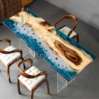Table de salle à manger en bois de noyer massif de luxe, avec plateau en résine époxy, idéale pour café, cuisine, restaurant, directement de l'usine