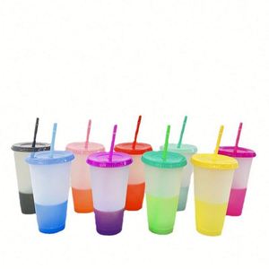 Gobelet jetable en plastique de 24 oz pour boissons froides, changeant de couleur, avec couvercle et paille, sans BPA, écologique, résistant à l'eau bouillante - Vente en gros - Product Image 1