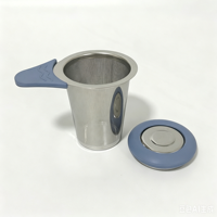 Infuseur à thé réutilisable en acier inoxydable 304, style vintage, à double poignée, avec couvercle et filtre à thé, design poli pour services à café et à thé