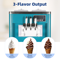 Machine à glace molle commerciale à faible bruit, capacité 14L, sur pied, 3 saveurs, pour food truck et café