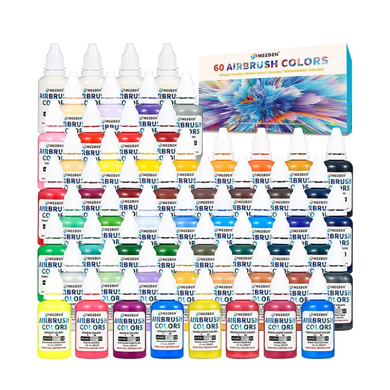 MEEDEN-pintura de aerógrafo en 57 colores, conjunto de pintura de aerógrafo acrílico Superior de 30ml con finas, Kit de pintura listo para pulverizar