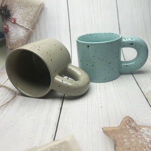 Can Mug Color Glaze Black Dots Fat Handle Cute Pipe Handle Mug - Product Image 3