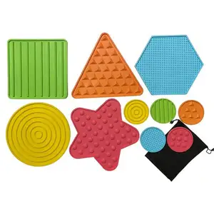 5pcs Textured Pads Memory Game Sensory Tactile Floormat Silicone Shape Kit, Sensory Memory Game Baby Toy