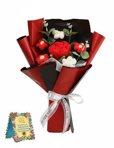 Bouquet de fleurs au crochet délicat fait main, tournesols tricotés, tulipes artificielles, roses, cadeaux d'anniversaire, décoration intérieure, bleu - Product Image 1