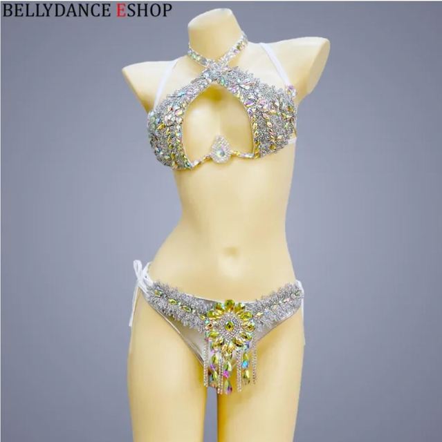 New Stage Show Belly Dance Costume Set for Women with Wire Bra and Belt Party Rave EDC Performance Wear Mardi Gras