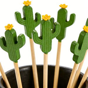 Stuzzicadenti in Bambù Biodegradabili con Design a Cactus, Divertenti e Sicuri, per Feste Estive e Bar in Piscina - Product Image 2