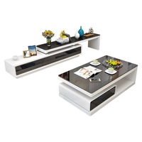 Mueble de TV Moderno con Mesa de Centro de Vidrio, Juego de Muebles de Sala de Estar de Lujo, Mesa de Centro Negra y Blanca, Mesa de Té para el Hogar