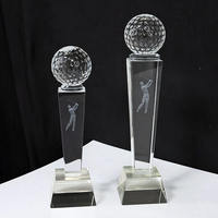 Trophée de golf en cristal personnalisé avec plaque en verre, base transparente, gravure laser 3D, récompenses sportives en cristal pour le golf