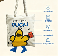 Sac fourre-tout en toile personnalisé avec logo, motif canard de dessin animé, impression drôle « Je ne fais pas attention », pieds de canard en peluche 3D, sac à main en coton avec corde épaisse