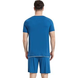 Conjunto de pijama de viscosa de bambú para hombre, camisa de dormir de manga corta y pantalones cortos, ropa de dormir fresca y transpirable con bolsillos - Product Image 2